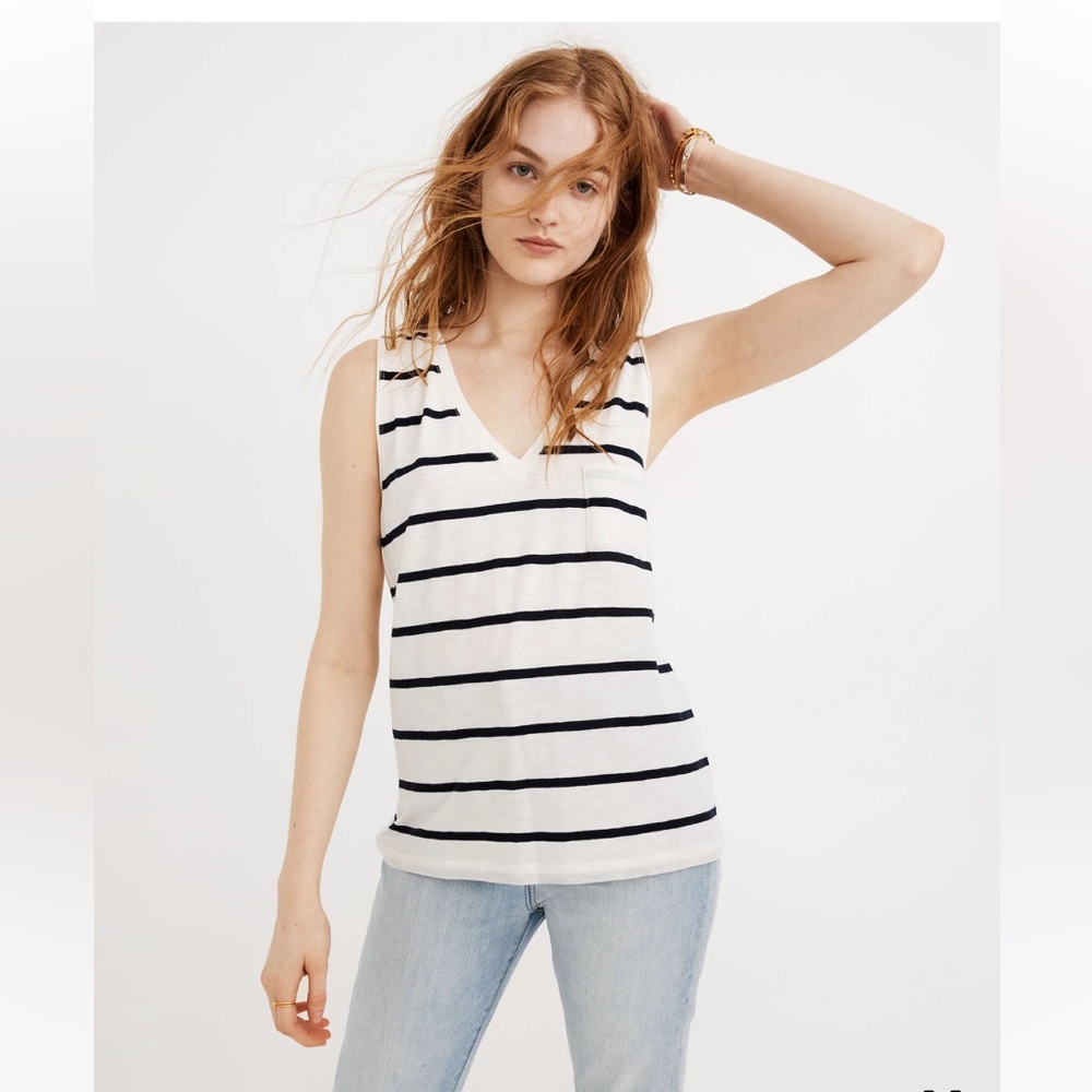 Whisper Cotton V-Neck Pocket Tank in Creston Stripe
